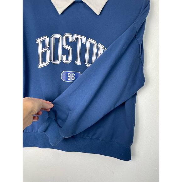 Romwe Boston University Style Sweatshirt Academia Pullover Tennis Prep Book Club - Picture 5 of 13